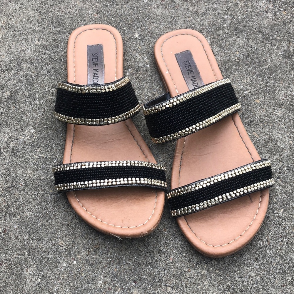 Steve Madden Beeded Black and Gold Sandals